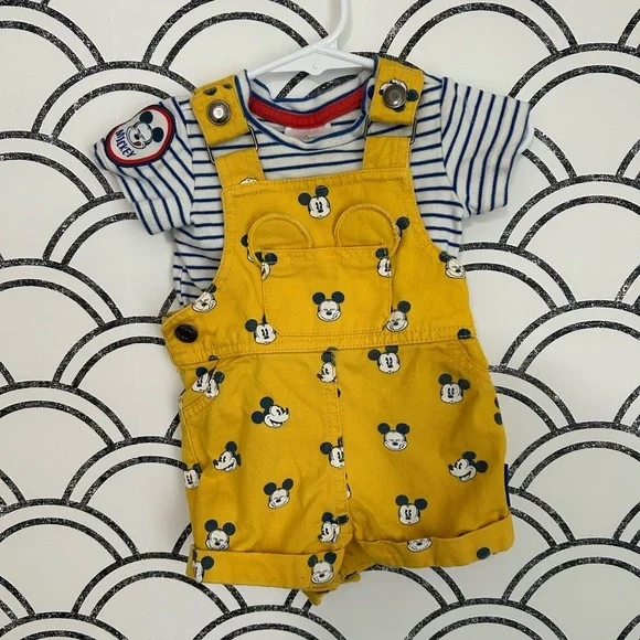 Disney Baby Mickey Yellow Overall Set - Picture 1 of 3